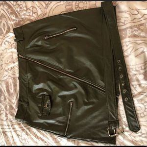 Olive green faux leather skirt